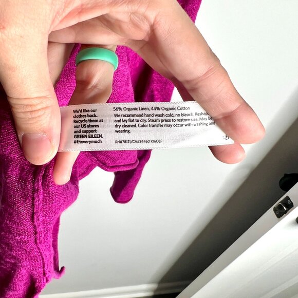 Eileen Fisher Bright Magenta Linen Blend Boxy Fit Lightweight Tee Sz M Boho - Picture 3 of 4